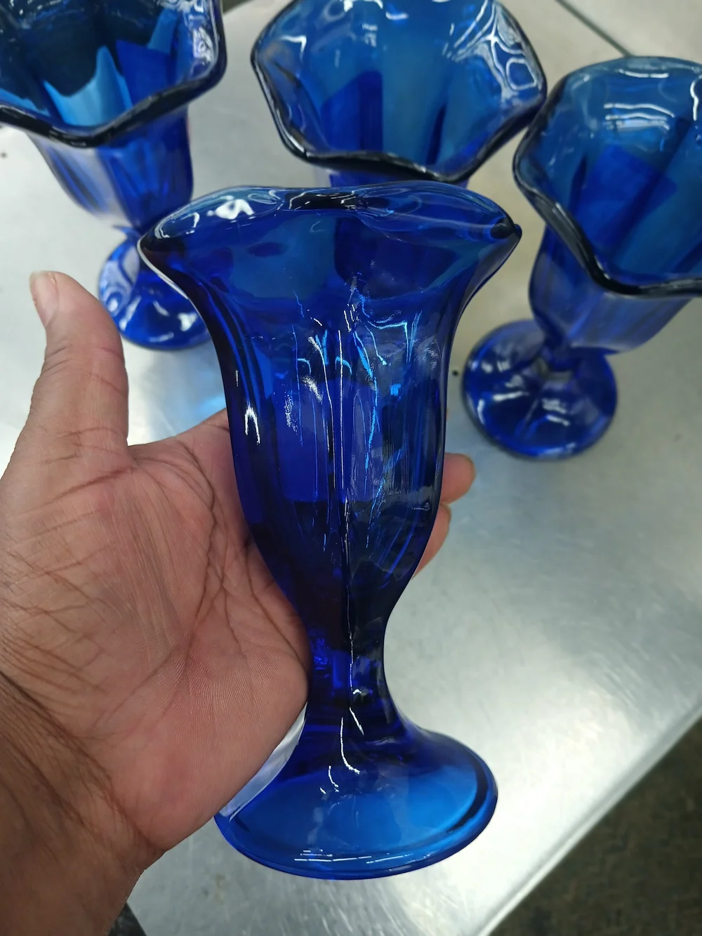 Set Of Vintage Anchor Hocking Cobalt Blue  Glass Tulip